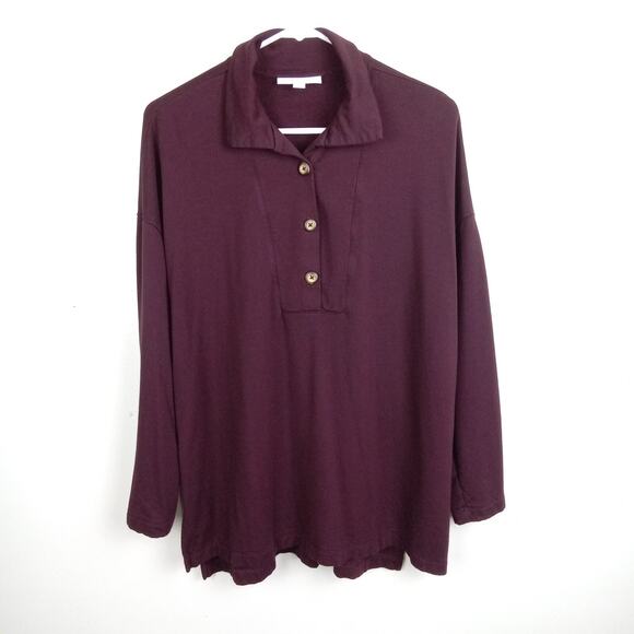 J Jill Pure Women's Fleece Tunic Top M Burgundy Long Sleeve Soft Touch Stretch - Picture 1 of 12